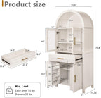 71" Tall Arched Pantry Cabinet Farmhouse Kitchen Pantry with Glass Door, Modern Freestanding Storage Cabinets with Adjustable Shelves & Drawers for Living Room, Kitchen, Dining Room (Arched A, White)