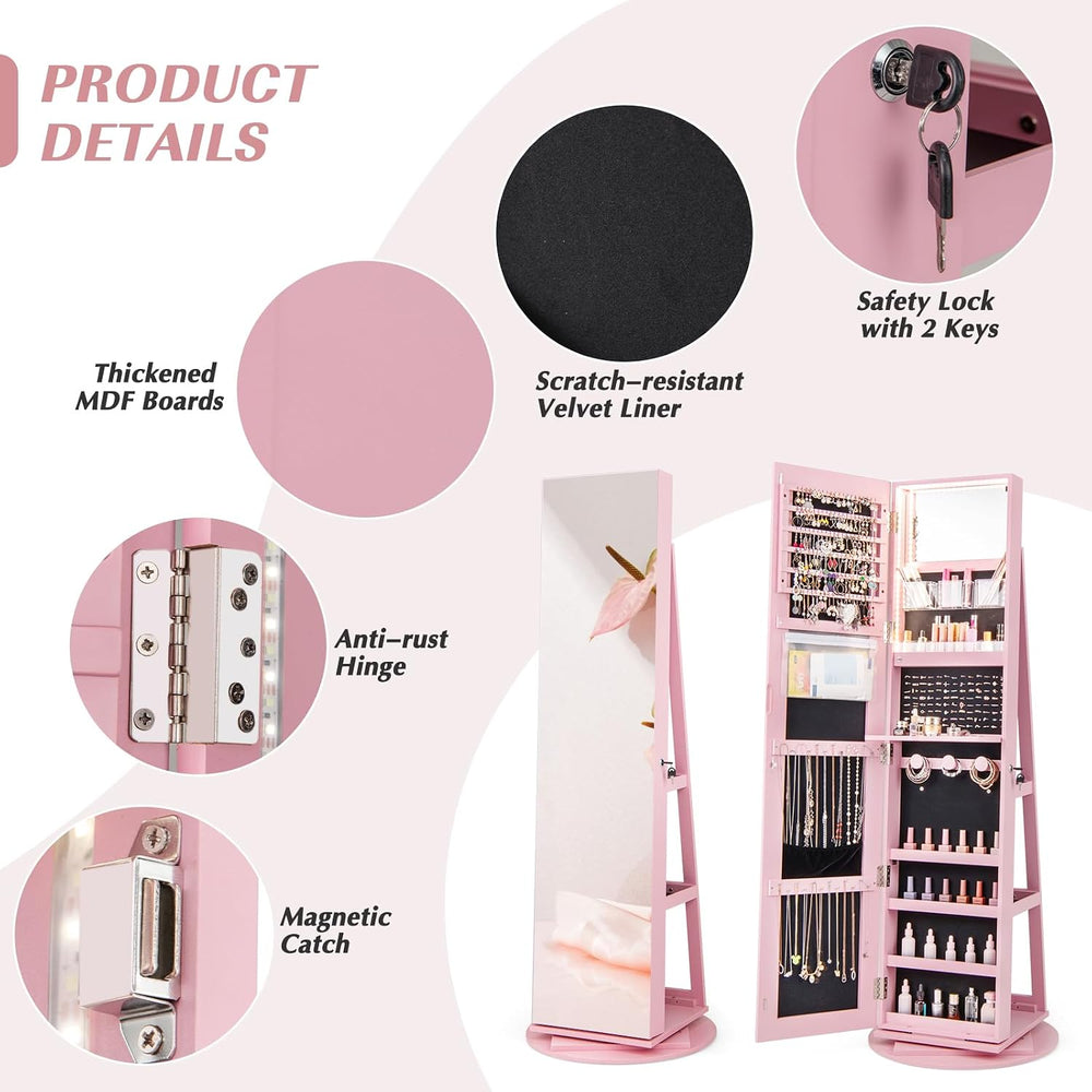 Multigot 3-Color LED Lights Jewellery Cabinet, 3-in-1 360° Swivel Jewelry Arm...