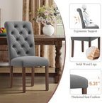 Upholstered Tufted Dining Room Chairs Set of 6, Parsons Kitchen Chairs with Padded Seat and Solid Wood Legs, Fabric Accent Side Diner Chair for Dining Room/Kitchen/Living Room, Grey