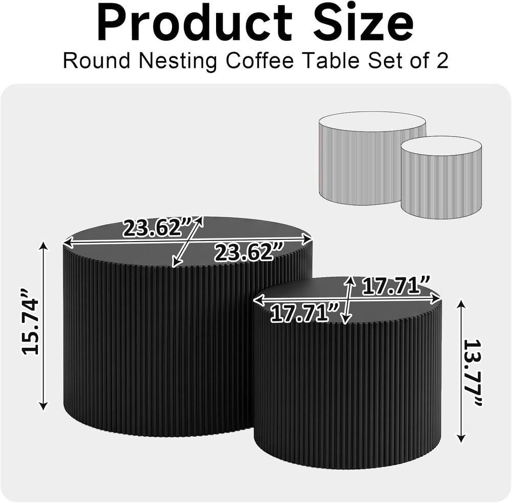 Nesting Round Coffee Table Set of 2 Black No Assembly | Nesting Coffee Tables...
