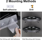 Adhesive Corner Shower Caddy with Hooks,Bathroom Shower Organizer, No Drilling Rust Proof Aluminum Shower Shelf for Inside Shower 2 Pack (Black)