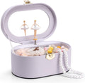 VLANDO Musical Jewelry Box for Girls, Oval Design with Spinning Ballerina | Large Compartment for Daily Treasures, Plays Canon Melody, Built-In Mirror and Soft Portable Handle, Birthday Christmas Gift