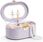 VLANDO Musical Jewelry Box for Girls, Oval Design with Spinning Ballerina | Large Compartment for Daily Treasures, Plays Canon Melody, Built-In Mirror and Soft Portable Handle, Birthday Christmas Gift