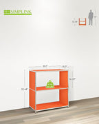 32-Inch 2-Tier Metal Bookcase, Open Shelf Storage Organizer for Living Room, Bedroom, Side Table or Nightstand Use, Modern DIY Assembly, Orange