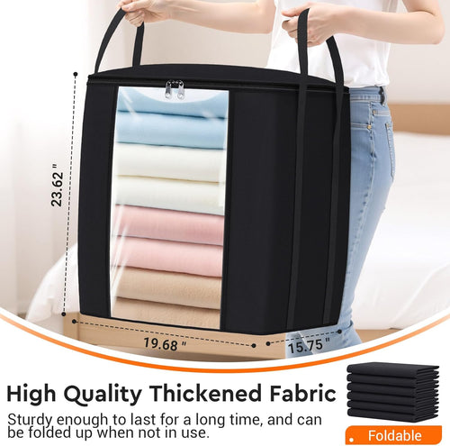 120L Extra Large Clothes Storage Bags, Foldable Blanket Storage and Organization, Thick Fabric Containers with Reinforced Handles & Zippers for Clothing, Comforters, Bedding, Black, 1 Pack