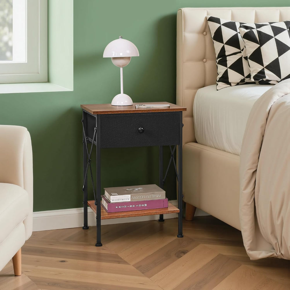 VECELO Nightstand Set of 2, X-Design End Side Table with Fabric Storage Drawe...