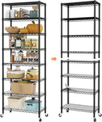 SINGAYE 8 Tier Shelf Organizer Storage Metal Shelves Garage Wire Shelving Unit Pantry Rack Adjustable Standing Storage for Kitchen Closet Laundry Bathroom Pantry 12" D x 22" W x 74" H Black