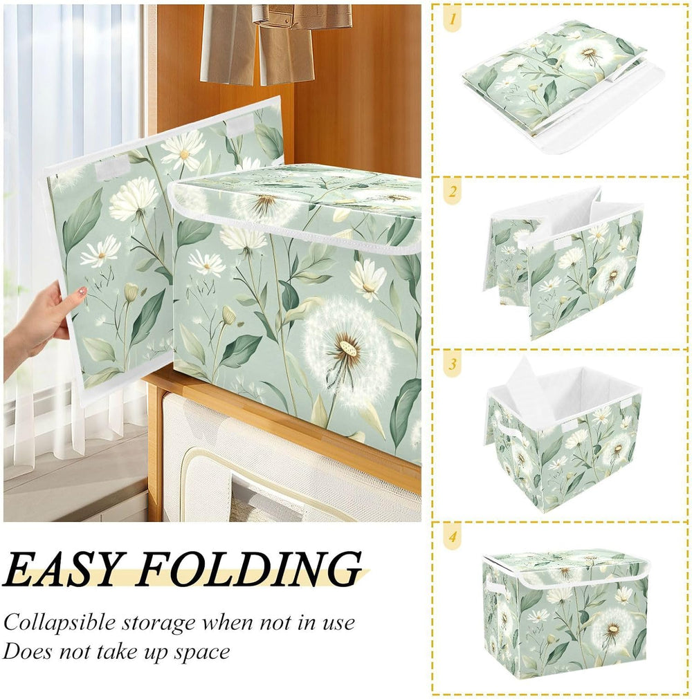 Collapsible Storage Bins with Lids Decorative Fabric Storage Cubes Closet Org...