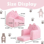 Kids Chair, Sherpa Bear Fold-Out Convertible Kids Couch, Pink | Kids couch flip out lounger, children reading chair, kids sofa with plush foam, removable cover, gift for boys girls
