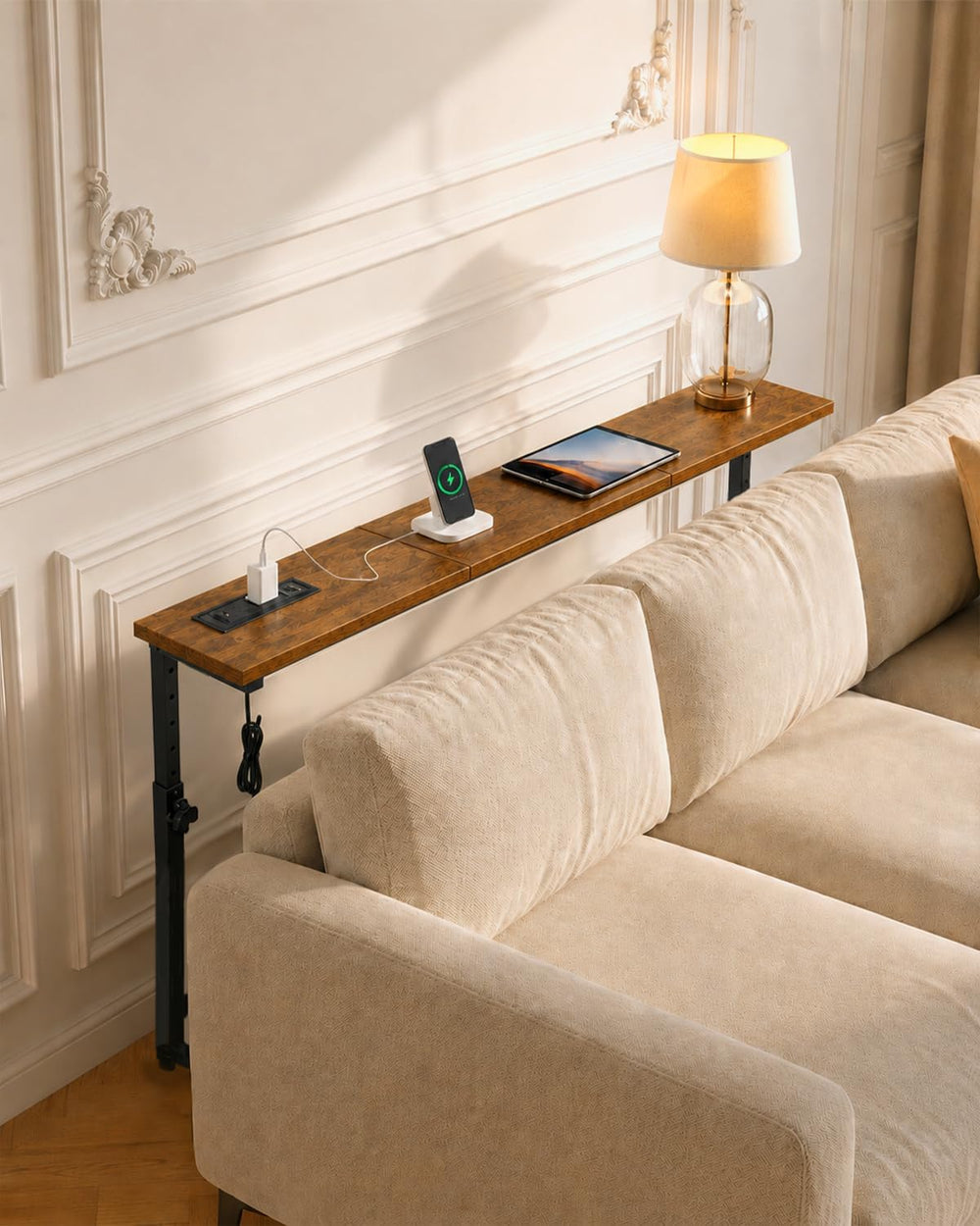 2Pack Behind Couch Table w/Charging Station Narrow Console Table | Adjustable...