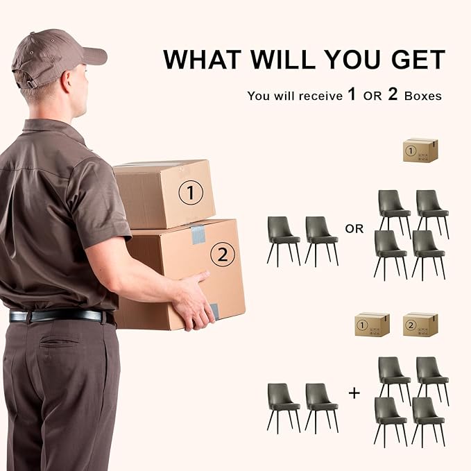 Modern Upholstered Dining Chairs Set of 4 with Thick Seat Cushion and Curved Back, Synthetic Leather Mid-Century Dinner Chair for Kitchen, Dining Room,Cafe (Faux Leather-Gray, Set of 4)
