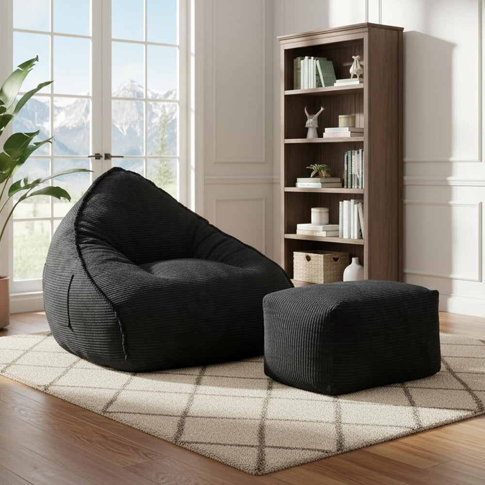 Bean Bag Chair with Ottoman for Adults, Large Corduroy Bean Bag Couch, Chaise...