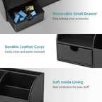 Vlando Office Desk Organizer Leather Desktop Organizer Caddy with Drawer for Storing Desktop Supplies and Accessories (Black)