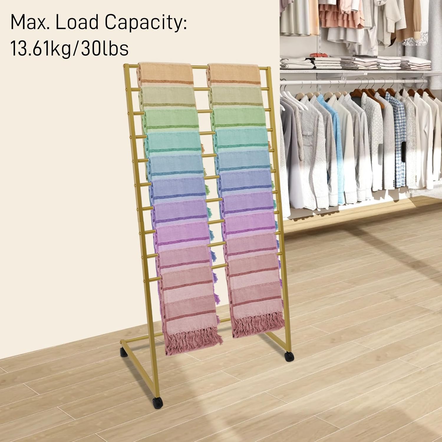 Scarf Organizer, Scarf Display Stand, 10 Tier Metal Scarf Holder Organizer, Floor-standing Scarf Rack for Commercial or Home, Hijab Stand RackTies Belt Pants Hanging Rack