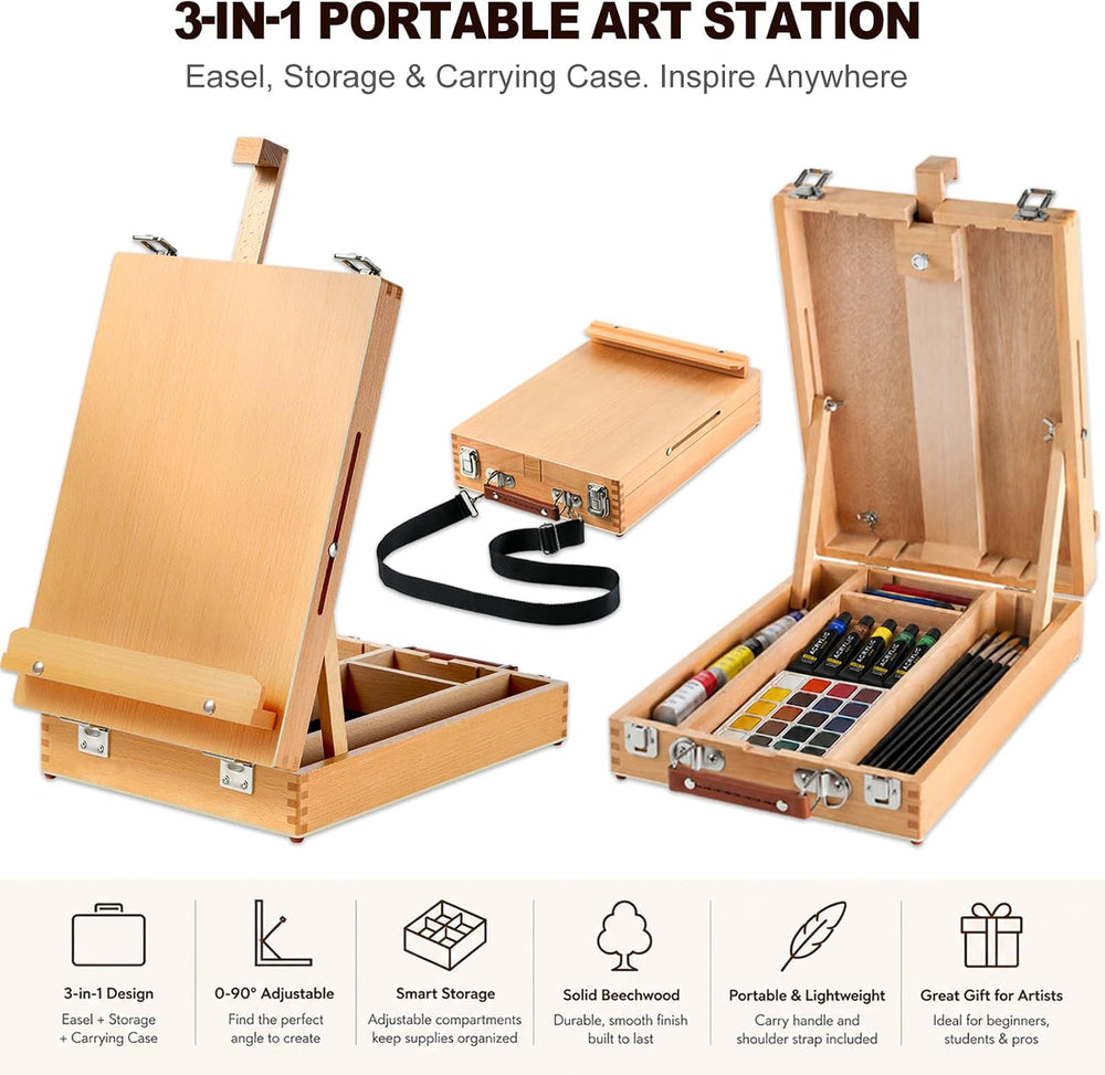 60 Pieces Beechwood Tabletop Easel Set for Painting with Shoulder Strap