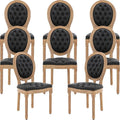 French Country Dining Chairs Set of 8, Black Kitchen & Dining Room Chairs Set of 8, Faux Leather Kitchen Chairs, Tufted Upholstered, Wood Legs, Sillas De Comedor (PU, Black, 8Pcs)