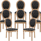 French Country Dining Chairs Set of 8, Black Kitchen & Dining Room Chairs Set of 8, Faux Leather Kitchen Chairs, Tufted Upholstered, Wood Legs, Sillas De Comedor (PU, Black, 8Pcs)