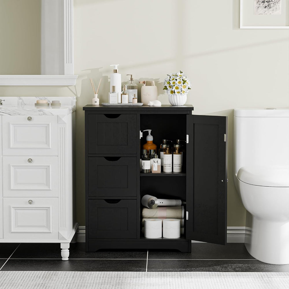 JupiterForce Wooden Bathroom Floor Storage Cabinet, Freestanding Storage Cabi...