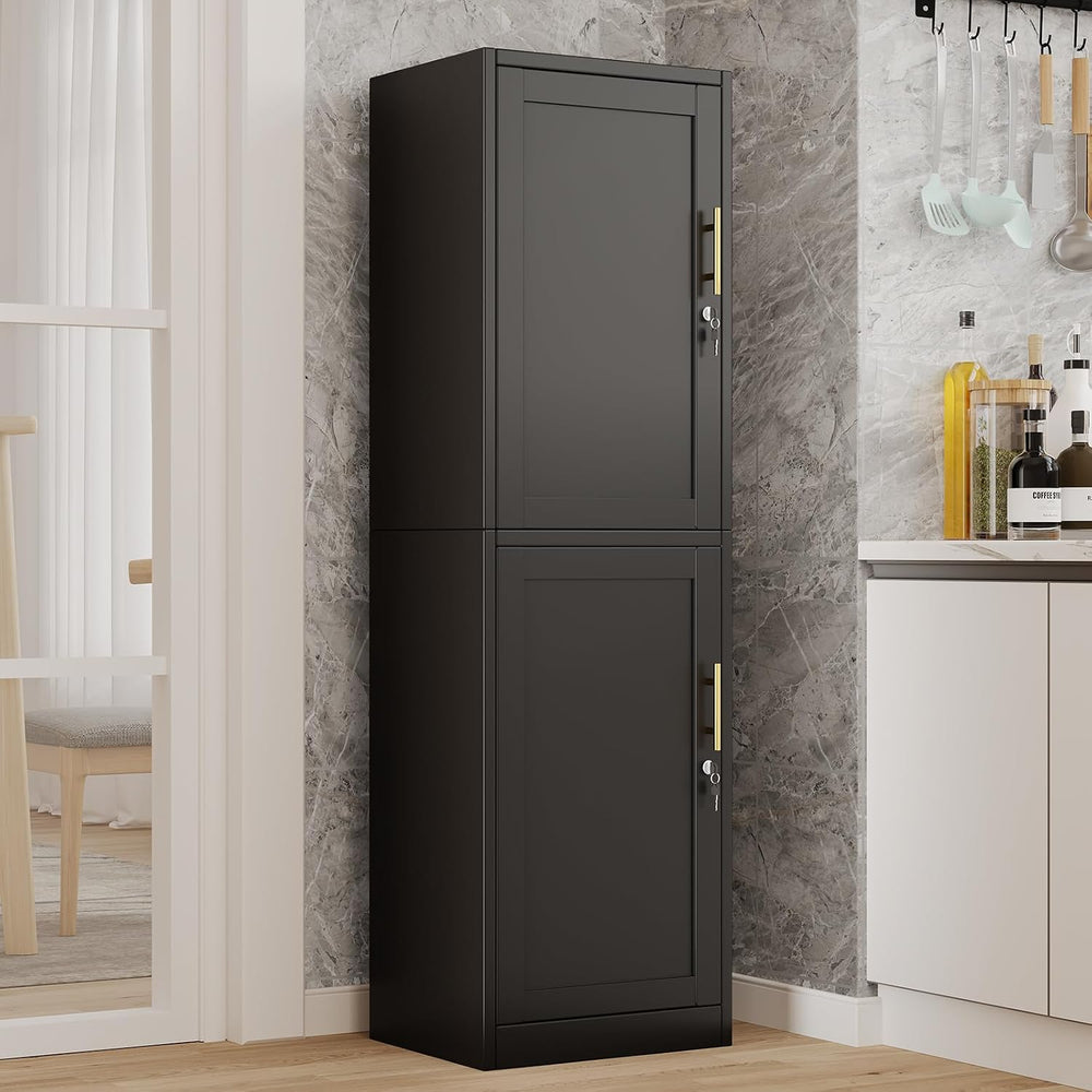 Metal Locker Cabinet with Doors and Shleves, 67" H Tall Narrow Storage C...