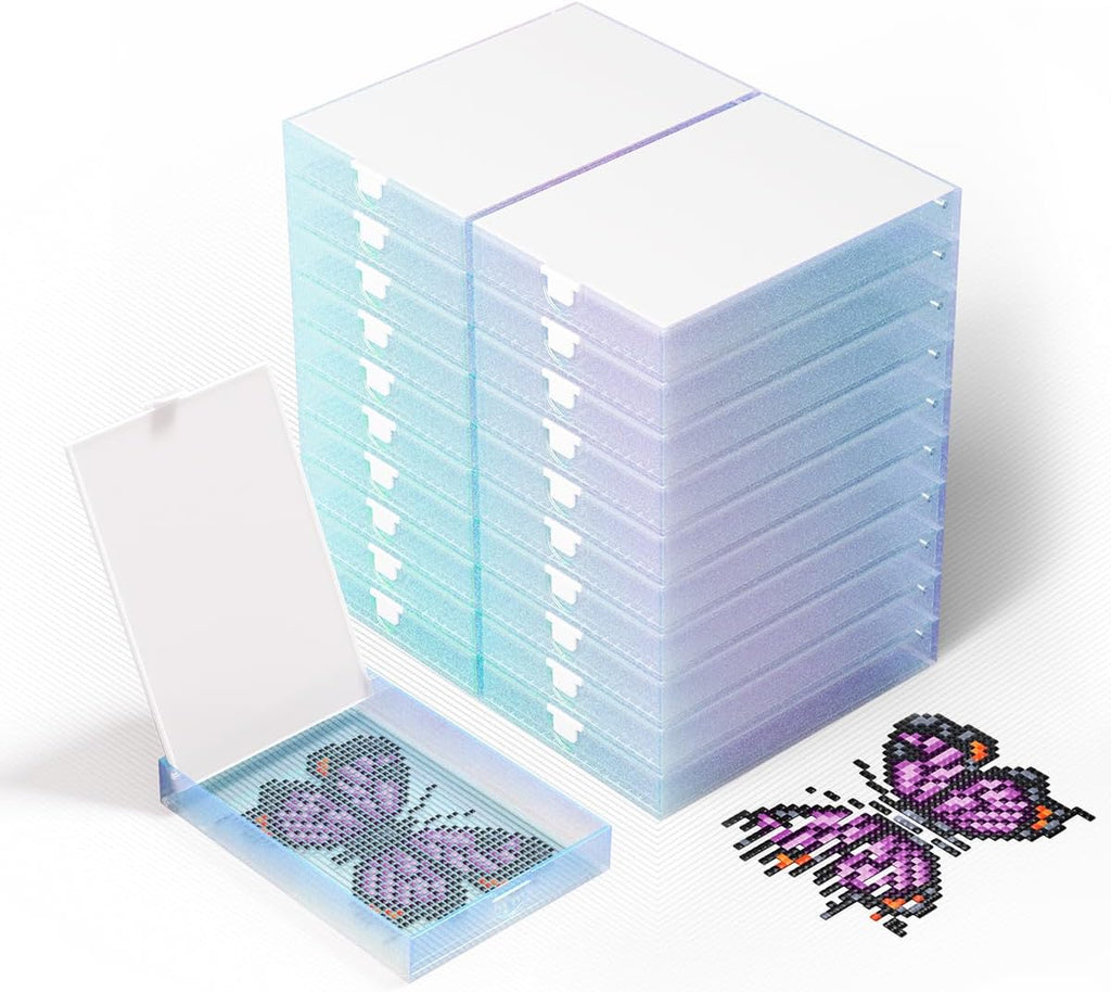 CATEARED Trabricks 2-in-1 Stackable Diamond Art Trays With Lids, Diamond Art Storage, Craft and Bead Storage Organizer & Line-Up, Box Package (Galaxy Blue, 20 piece Tray Kit)
