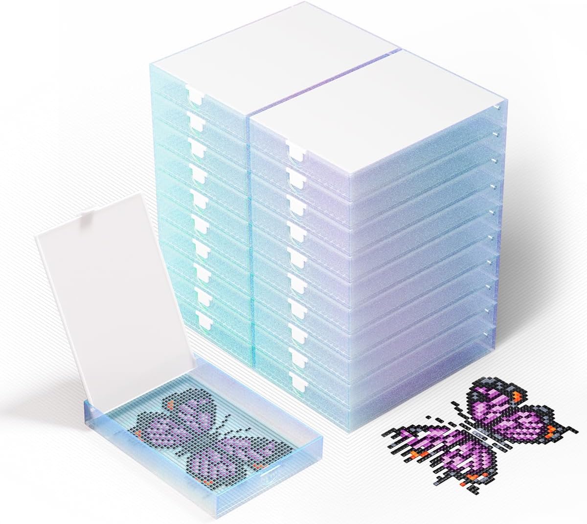 CATEARED Trabricks 2-in-1 Stackable Diamond Art Trays With Lids, Diamond Art Storage, Craft and Bead Storage Organizer & Line-Up, Box Package (Galaxy Blue, 20 piece Tray Kit)