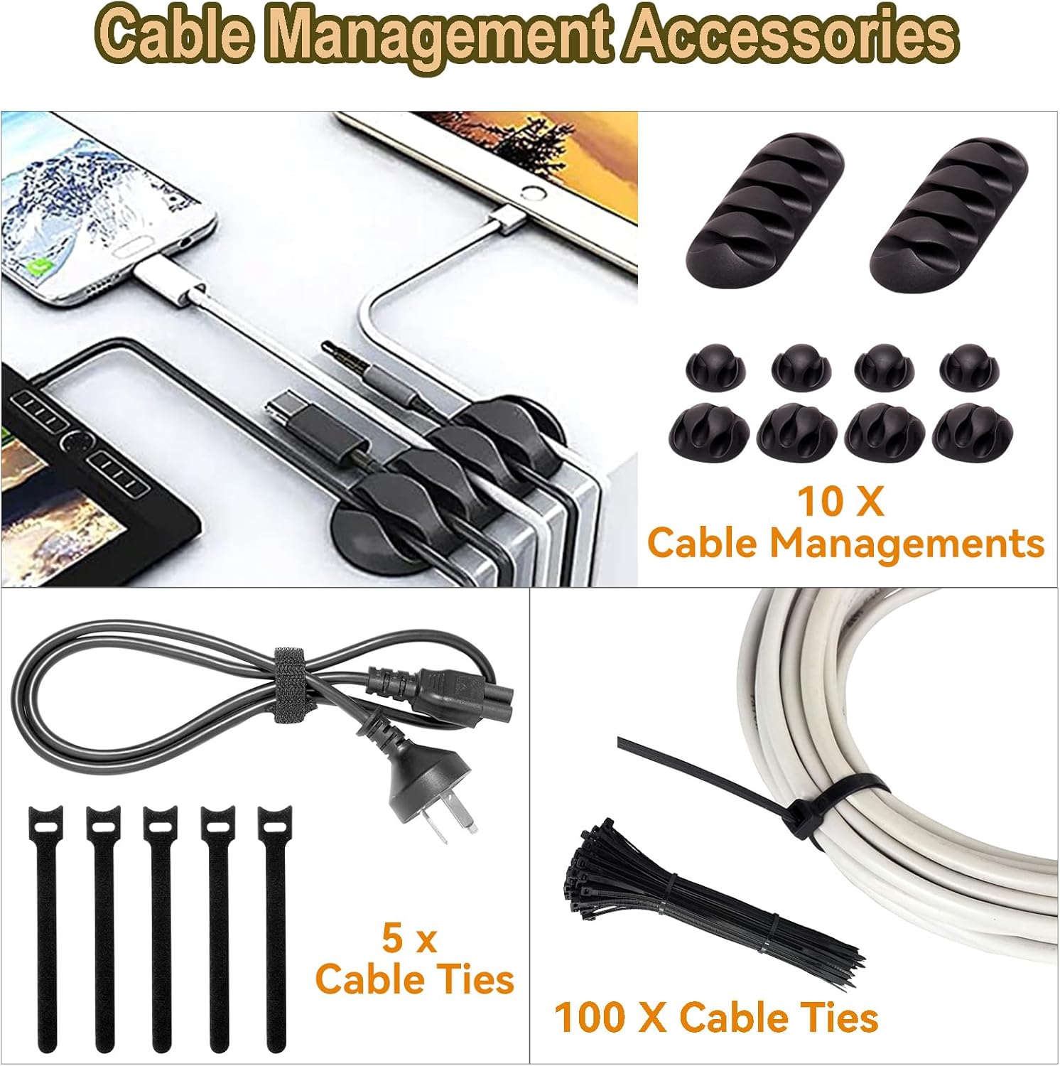 YUANYE Cable Management Box Cable Management Kit for Power Strip to Hide Wires,Cord Organizer Boxes,Safe ABS Material Wire Organizer of Cable Clips Sleeve for Home & Office,3Pack-128PCS/White