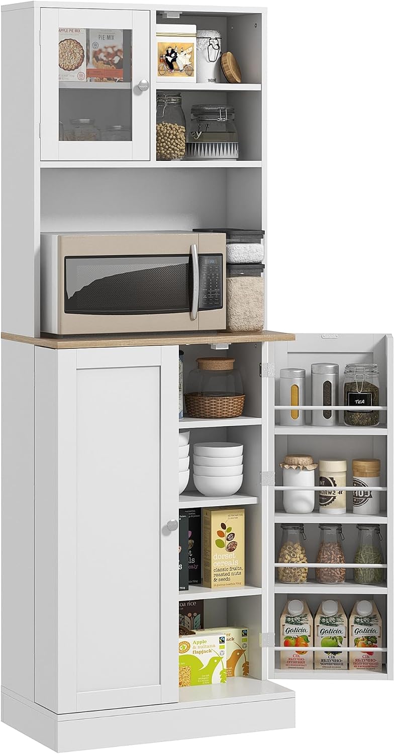 66.5" Kitchen Pantry Cabinet - Microwave Stand & Storage, 8 Shelves,...