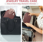Jewelry Travel Case Organizer for Necklaces, Earrings, Rings, Bracelet, Watch, Soft Sided, Red Sandalwood
