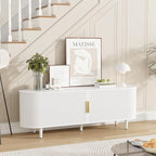 VOWNER 63" Fluted TV Stand, Modern Entertainment Center for TVs Up to 65" with Adjustable Shelves and Sliding Doors, Curved Media Console Table with Storage Cabinet for Living Room Bedroom (White)