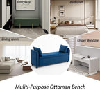 55" Navy Storage Bench for Bedroom King Size Bed, Velvet | Long Ottoman, Modern End of Bed Bench, with Arm, Upholstered, For Bedroom/Living Room/Window/Entryway