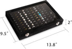 Frebeauty Ring Organizer Tray 100 Slots Ring Holder with Clear Lid Velvet Storage Box Jewelry Tray for Jewelry Store Earring Display Case for Jewelry Show Studs Box for Women(Black)