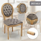 French Country Dining Chairs Set of 4,Farmhouse Upholstered Dining Room Chairs with Tufted Round Back&Solid Leg,Velvet Kitchen Side Chairs for Kitchen/Bedroom/Dining Room,Gray