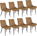 Dining Chairs Set of 8, Leather Modern Kitchen & Dining Room Chairs, Comfortable Upholstered Kitchen Chairs with Metal Legs Armless Side Chairs for Living Room Bedroom Restaurant Cafe, Brown