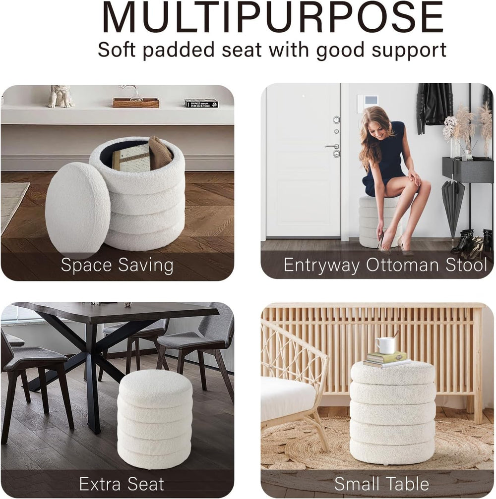 Get Set Style Modern Round Ottoman with Soft Padded Seat, Storage Vanity Chai...
