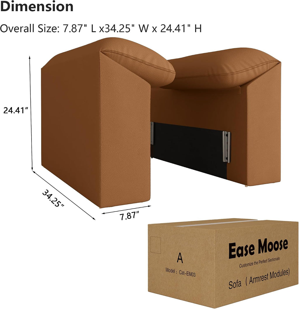 EASE MOOSE Armrest Module, Faux Leather Sectional Accessory, Brown