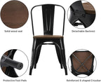 Yaheetech Metal Dining Chairs Set of 4, Industrial Stackable Kitchen Chairs with Wood Top Seat for Dining Room/Restaurant/Bistro/Patio, Indoor & Outdoor Use, Black