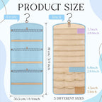 2 Pack Hanging Jewelry Organizer Storage with 39 Pockets, 30 Necklace Hooks Double Sided Wall Mount Earring Holder Organizer Bracelet Necklace Jewelry Display Hanger for Closet Door (Blue)