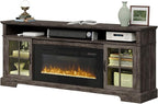 70" Farmhouse TV Stand with 36" Fireplace for TVs up to 80", Media Entertainment Center with Adjustable Shelves and Large Storage Cabinets, for Living Room, Gray & Black