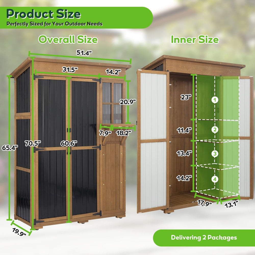 51" L Outdoor Storage Cabinet Waterproof with Shelves, Outside Storage S...