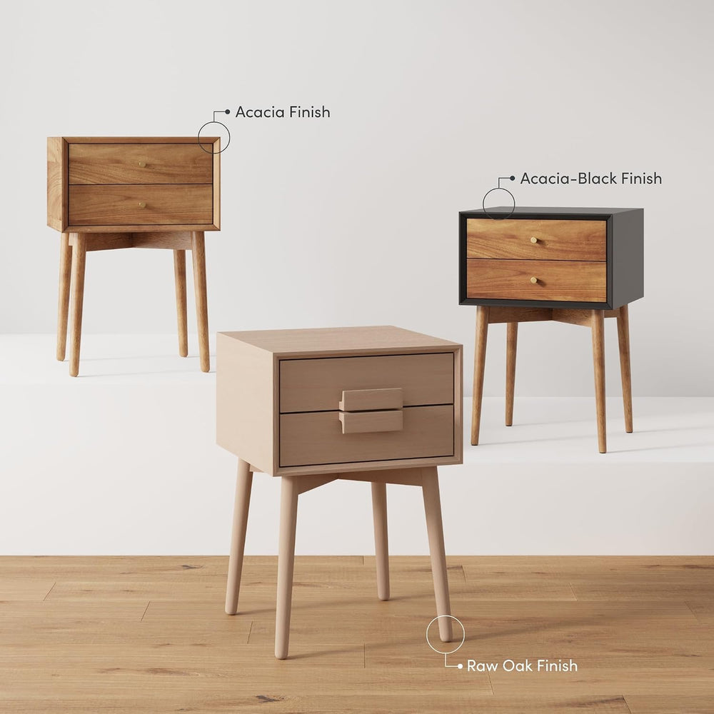 Nathan James 32704 Harper Mid-Century Oak Wood Nightstand with 2-Drawers, Sma...
