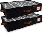 HOMELUX THEORY 2pc Under Bed Storage Containers, Bedroom Under the Bed Drawer Storage Organizer with Bins and Lids, Large Underbed Clothes Storage Box Ideal for Blanket, Fabric, & Shoes (Black)