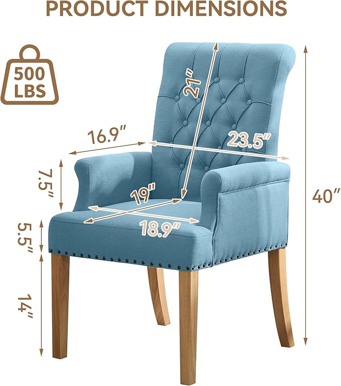 Fabric Dining Chair with Arms, Upholstered Tufted High Back Dining Room Chair...
