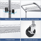WDT Heavy Duty 3 Tier Utility Cart,990Lbs Capacity Wire Rolling Cart with Wheels, Commercial Grade Service Cart with Shelving Liners and Handle Bar Metal Carts for Kitchen Office Hardware, NSF Listed