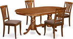 East West Furniture PLAV5-SBR-C 5 Piece Dining Room Table Set Includes an Oval Wooden Table with Butterfly Leaf and 4 Linen Fabric Kitchen Dining Chairs, 42x78 Inch, Saddle Brown