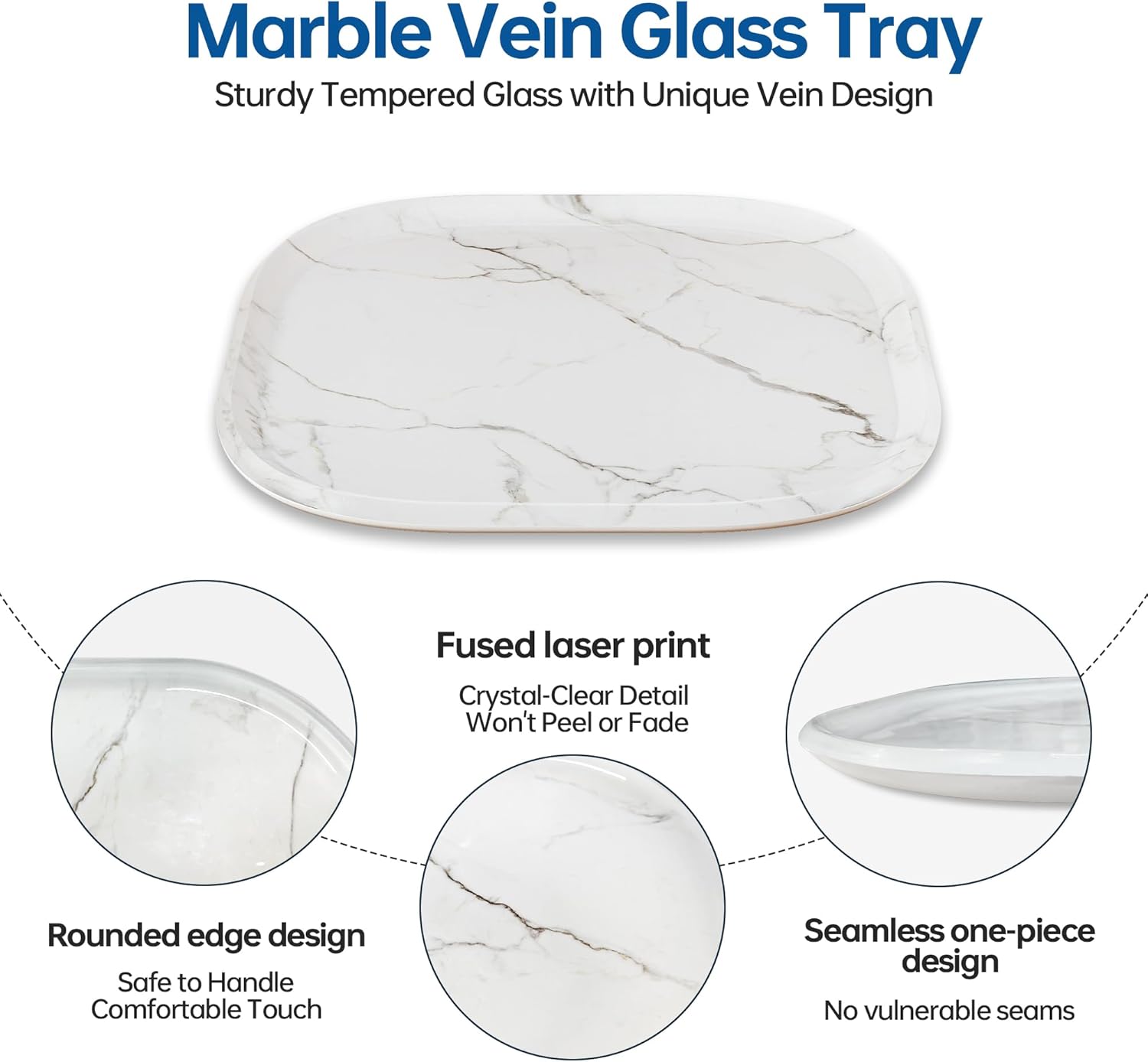 Vanity Decorative Tray, 12" x 12" White Marble Pattern Perfume Tray, Bathroom Tray Countertop Organizer for Soap Towel, Jewelry, Candle