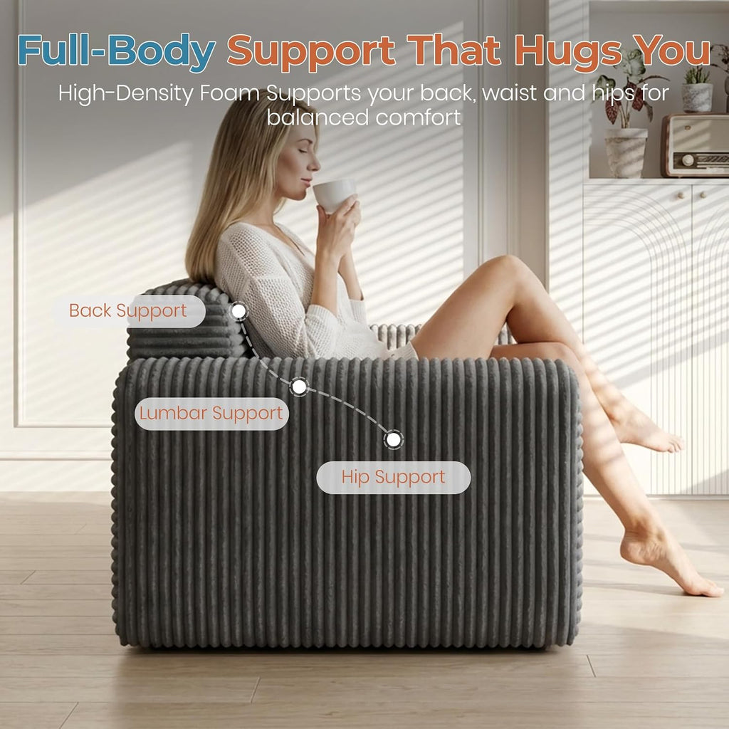 45" Boneless Sleeper Chair Bed, Fold Out Floor Sofa, Corduroy | Boneless Design, 2-in-1 Sleeper Chair, High-Density Foam, Soft Corduroy, No Assembly, Non-Slip Bottom