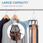 Tie Rack Hanger, Belt Hanger Organizer for Closet 360° Rotatable Max 24 Ties/24 Belts Storage Space Saving Closet Organizers and Storage for Belt, Bra, Tank Top, Tie, Scarf, Purse 2Pcs White