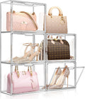 5 Packs Clear Handbag Storage Organizer for Closet, Purse Organizer Acrylic Display Case for Handbag, Stackable Storage Box with Magnetic Door for Wallet Book Toys Collectibles