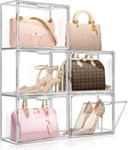 5 Packs Clear Handbag Storage Organizer for Closet, Purse Organizer Acrylic Display Case for Handbag, Stackable Storage Box with Magnetic Door for Wallet Book Toys Collectibles
