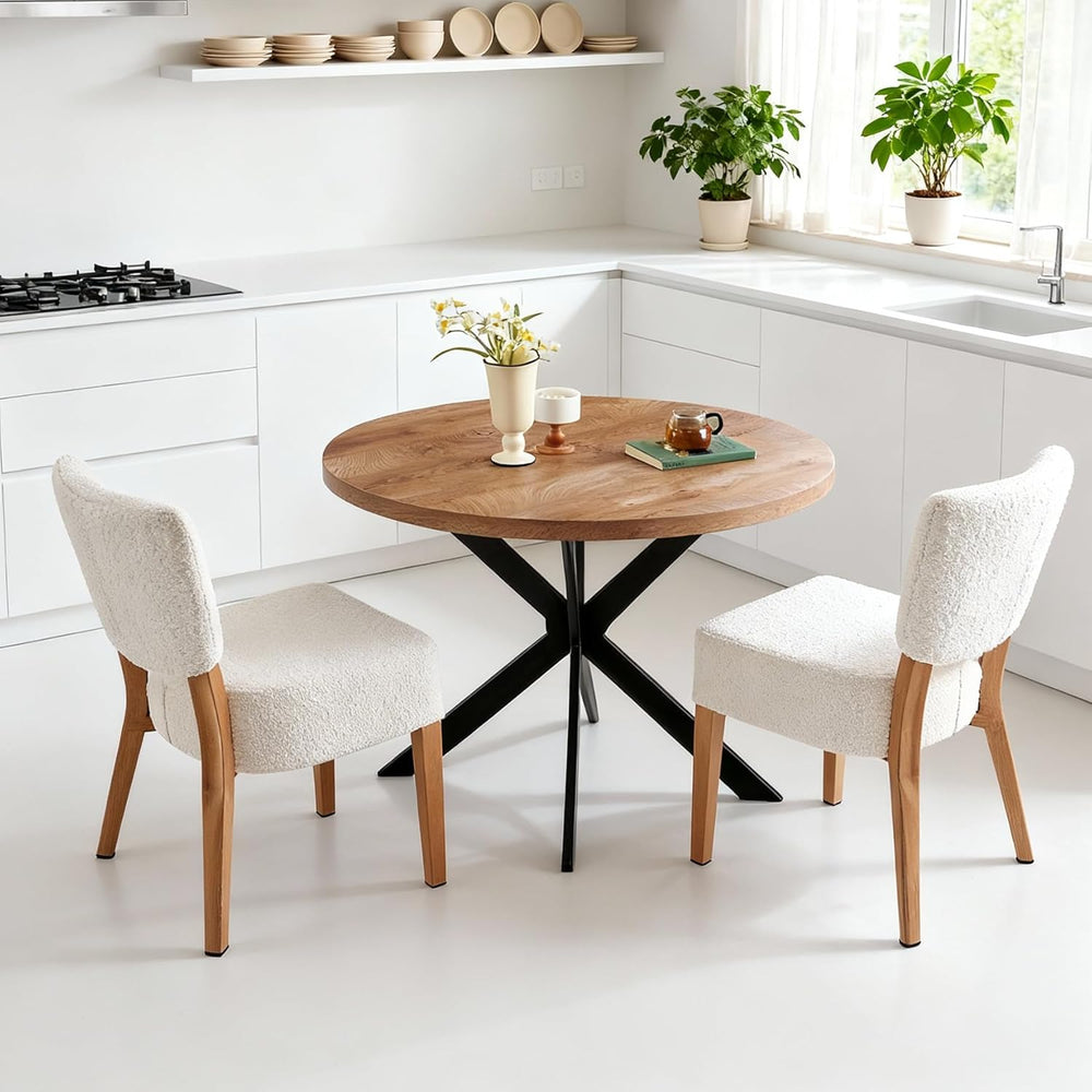 3-Piece Round Table & Chair Set, Space Saving Kitchen Breakfast Nook Waln...